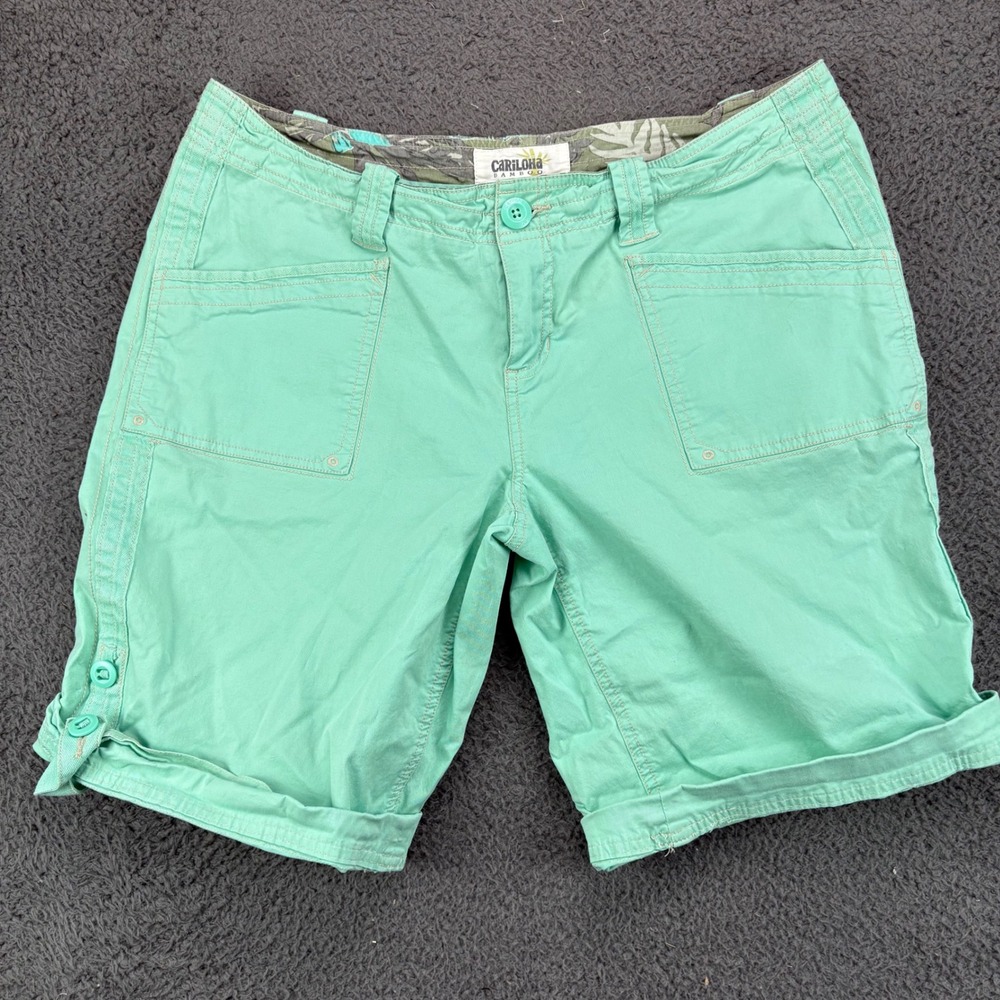 Cariloha Bamboo Mens Mint Green Cargo Shorts Size 32‎ Tropical Waistband Trim
